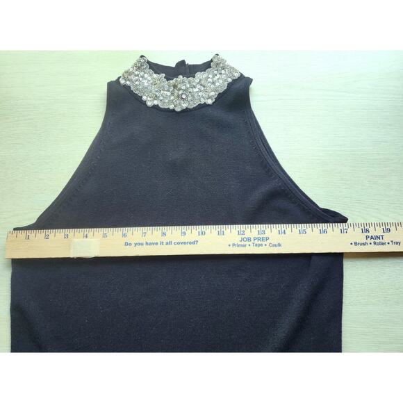 TOP-INC INTERNATIONAL CONCEPTS-Black-Beads-Sequins-Lace Collar-Snap Back-SIZE MP - Picture 8 of 15